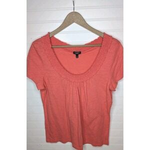Talbots Women's Short Sleeve Top Large 100% Cotton Spring Coral Pink Lightweight